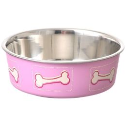 Loving Pets Stainless Steel & Coastal Pink Bella Bowl with Rubber Base