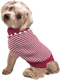 Fashion Pet Pom Pom Stripe Dog Sweater Raspberry (size: small)