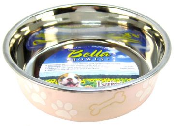 Loving Pets Stainless Steel & Light Pink Dish with Rubber Base (size: Medium - 6.75" Diameter)
