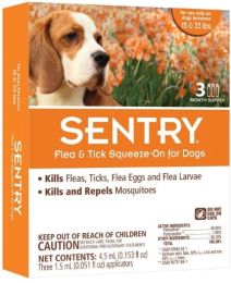 Sentry Flea & Tick Squeeze-On for Dogs (size: Medium - 3 Count - (Dogs 15-33 lbs))