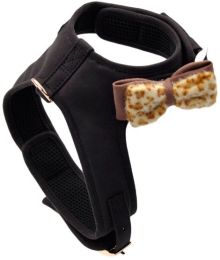 Coastal Pet Accent Microfiber Dog Harness Mod Black with Leopard Bow (size: small)