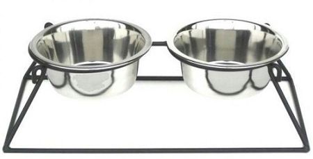 Pyramid Elevated Double Dog Feeder (size: Small/White)