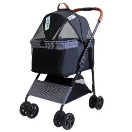 Portable Dog Stroller Four-Wheeled, One Click Quick Folding (Color: Black)