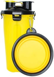 Storage Pet Food and Water Cup Feeding Dogs Out Portable Dog Cups Silicone Collapsible Water Bowl (Color: Yellow)