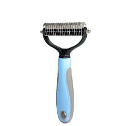 Pet Grooming Tool 2 Sided Undercoat Rake for Cats & Dogs - Safe Dematting Comb for Easy Mats & Tangles Removing -Pet Brush-Cat Grooming-Grooming Tool (Color: Blue)