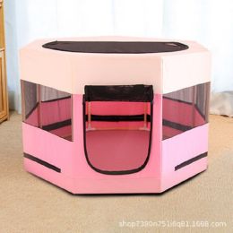 Portable Pet Soft Playpen, Pop up Tent Indoor & Outdoor Use Durable Paw Kennel Cage, Waterproof Bottom Removable Top Puppy Pen (Color: Pink)