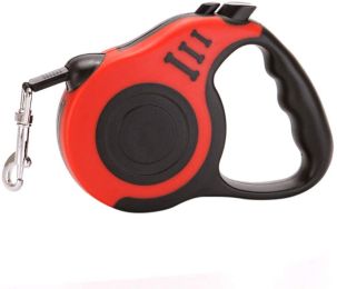 Dog Leash Retractable for Small Medium Dog up to 33lbs Nylon Tape/Ribbon Anti-Slip Handle One-Handed Brake Pause Lock (Color: Red)