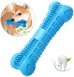 Chew Toy Stick Dog Toothbrush with Toothpaste Reservoir Natural Rubber Dog Dental Chews Care Dog Toys Bone for Pet Teeth Cleaning (Color: Blue)