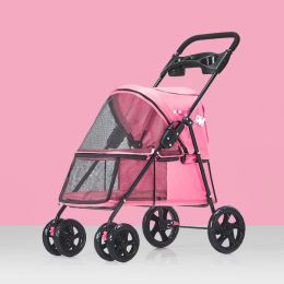 Pet Dog Stroller, Quick Folding, Shockproof with 2 Front Swivel Wheels & Rear Brake Wheels, Cup & Storage Bags Holder, Puppy Jogger Carrier (Color: Pink)