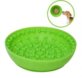 Pet Dog Slow Bowl Feeder Bowls with Suction Cup, Bone Design Bowl (Color: Green)