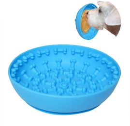 Pet Dog Slow Bowl Feeder Bowls with Suction Cup, Bone Design Bowl (Color: Blue)