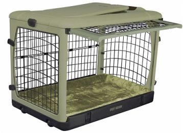 Deluxe Steel Dog Crate with Bolster Pad (size: Medium/Sage)