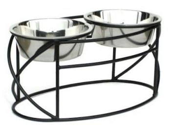 Oval Cross Double Raised Feeder (size: Small/Black)