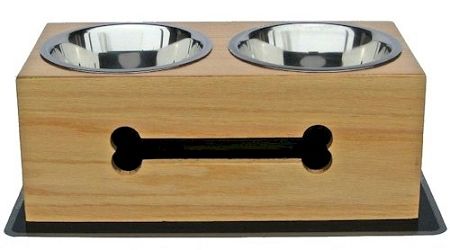 Wooden Bone Elevated Dog Bowls (size: small)